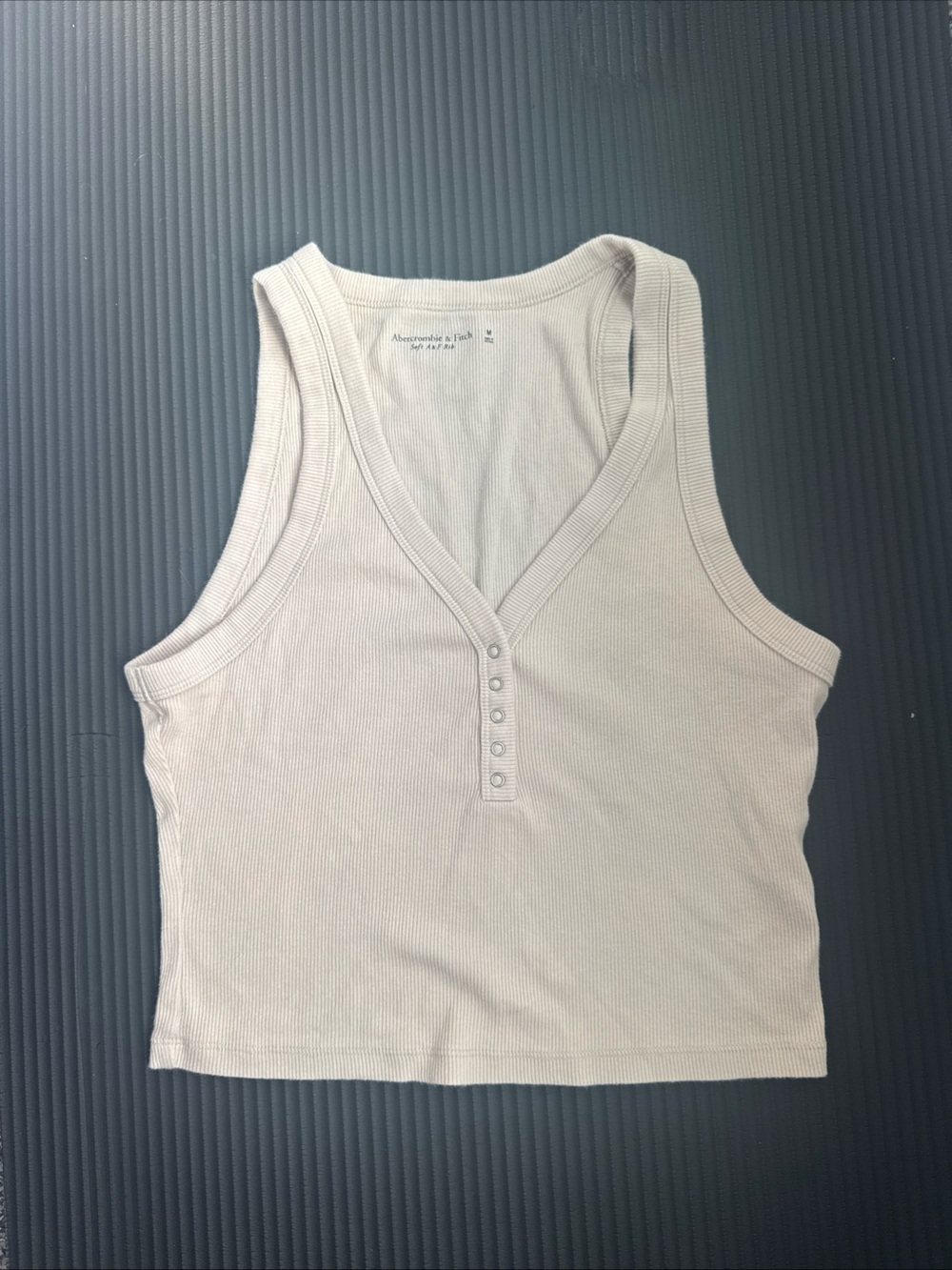 Abercrombie & Fitch Cream Ribbed Henley Crop Tank